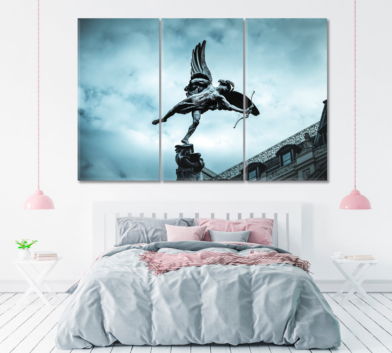 Shaftesbury Memorial Fountain Statue of Eros London Canvas Print ArtLexy 3 Panels 36"x24" inches 