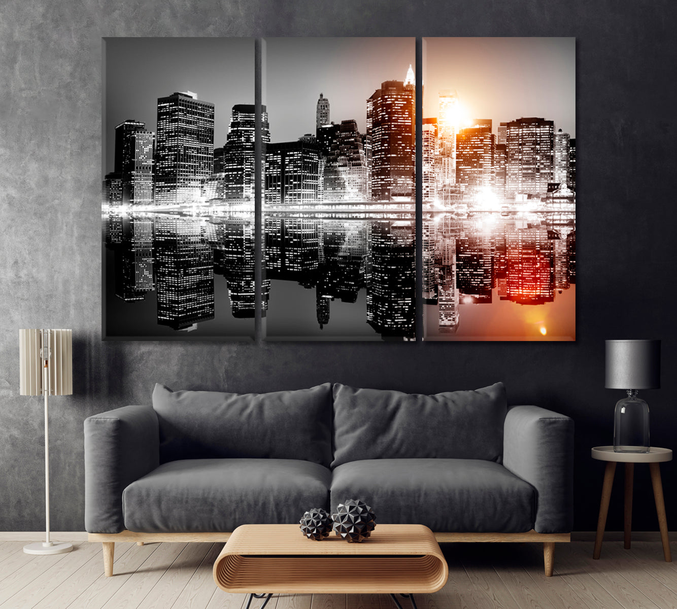 New York City Skyline at Night Canvas Print ArtLexy 3 Panels 36"x24" inches 