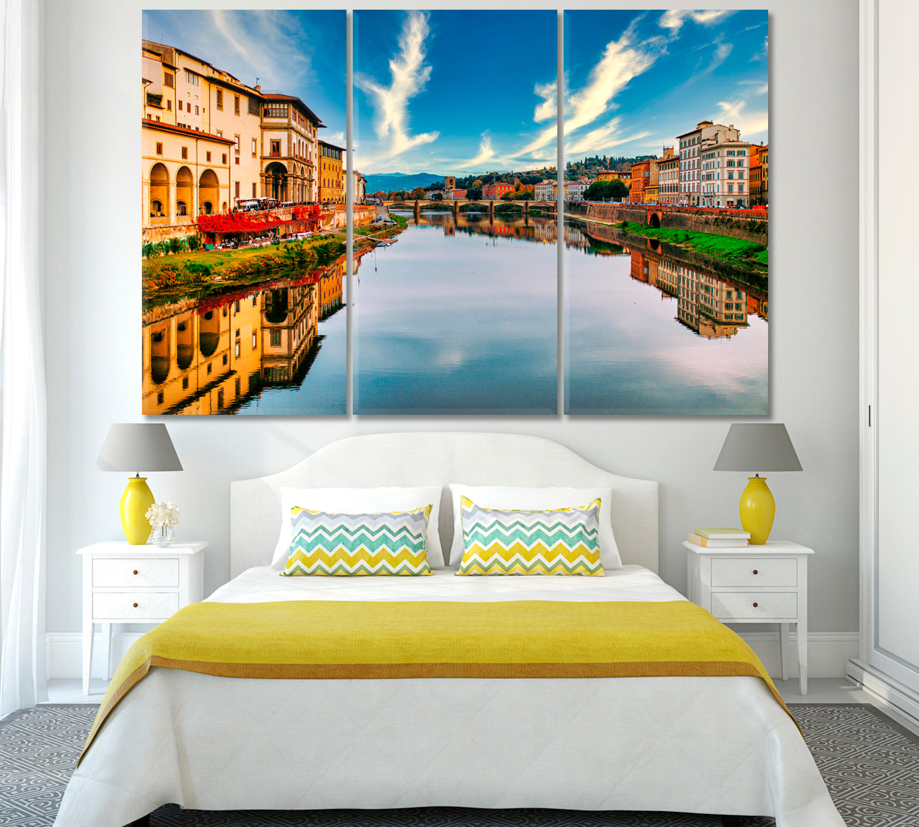 Arno River in Florence Canvas Print ArtLexy 3 Panels 36"x24" inches 