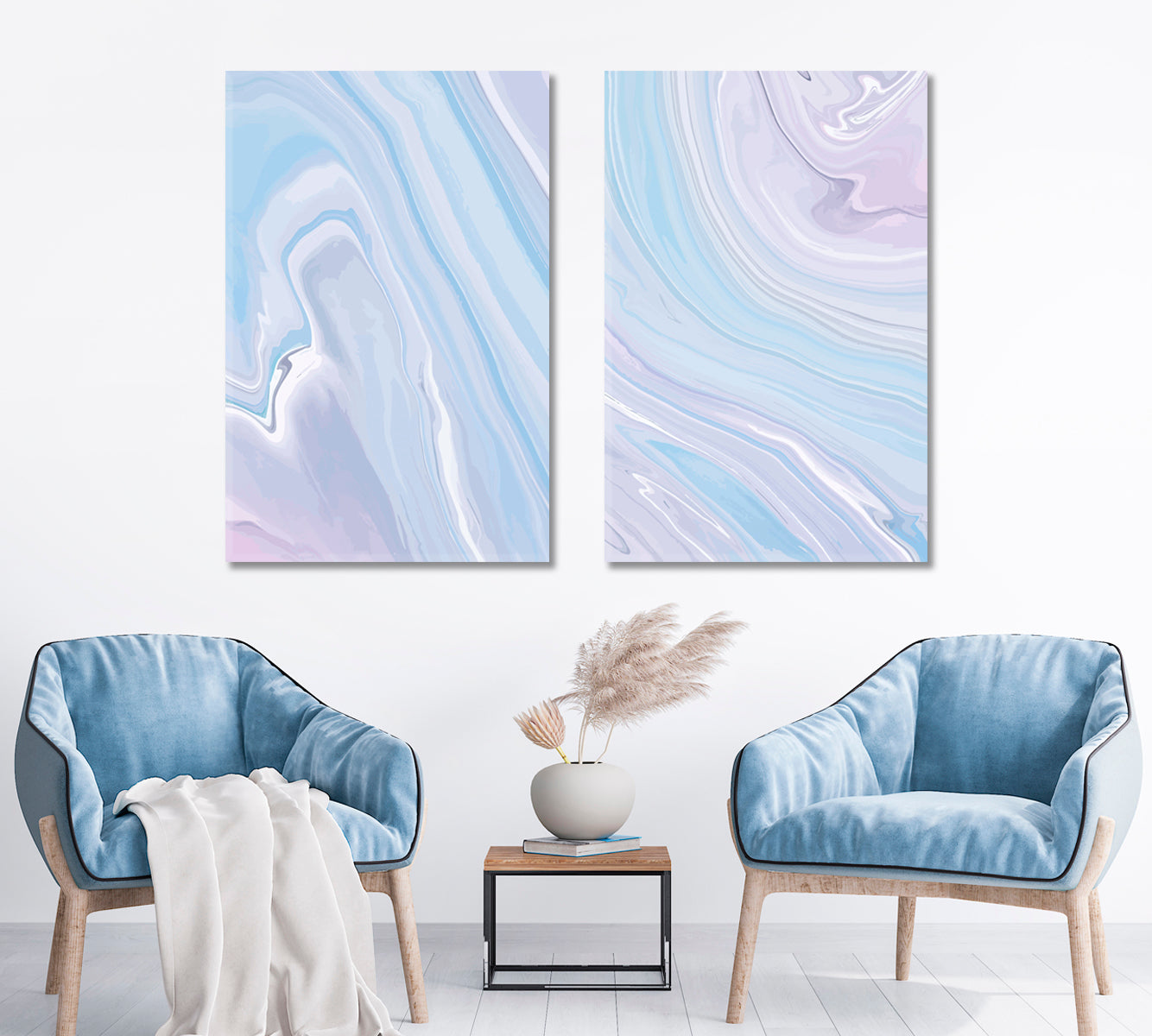 Set of 2 Vertical Luxury Blue and Pink Waves Canvas Print ArtLexy   