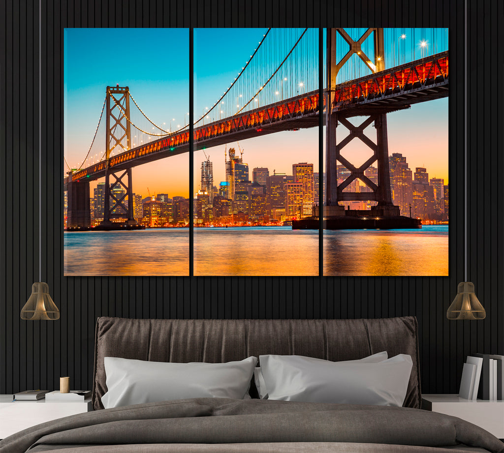 San Francisco Skyline with Oakland Bay Bridge Canvas Print ArtLexy 3 Panels 36"x24" inches 