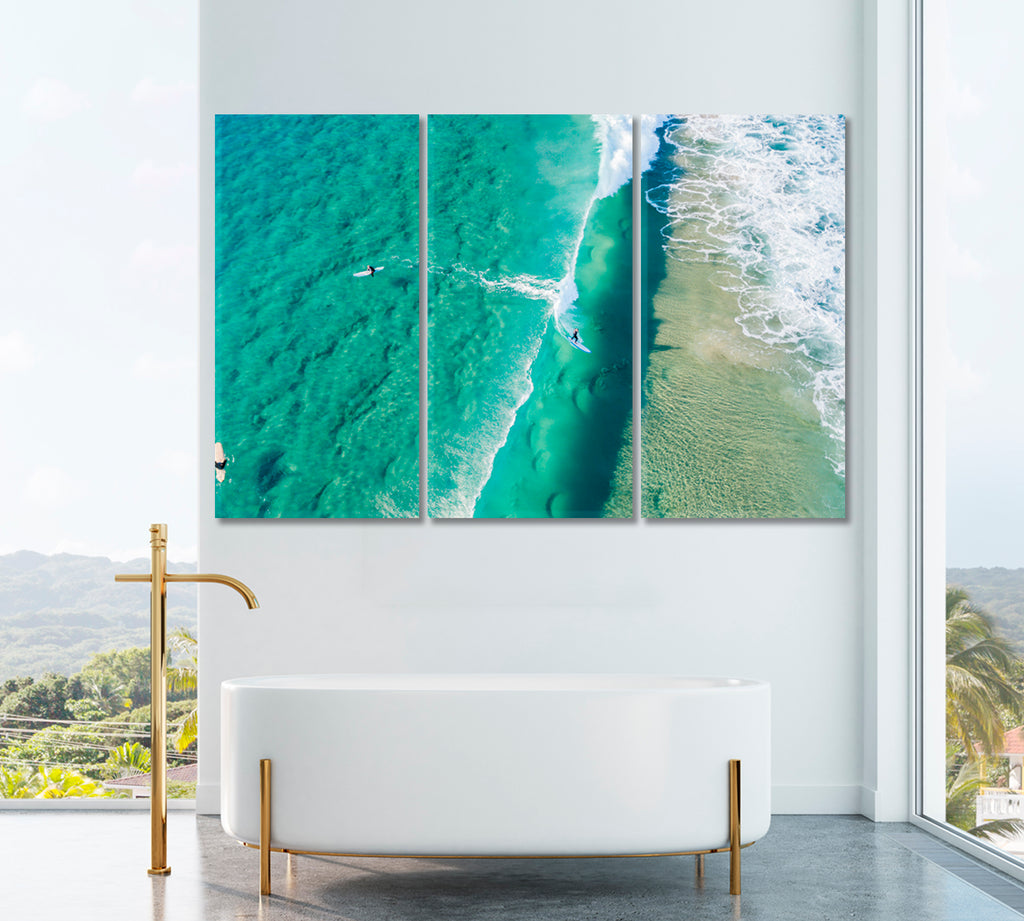 Surfer Riding Wave on Gold Coast in Queensland Australia Canvas Print ArtLexy 3 Panels 36"x24" inches 
