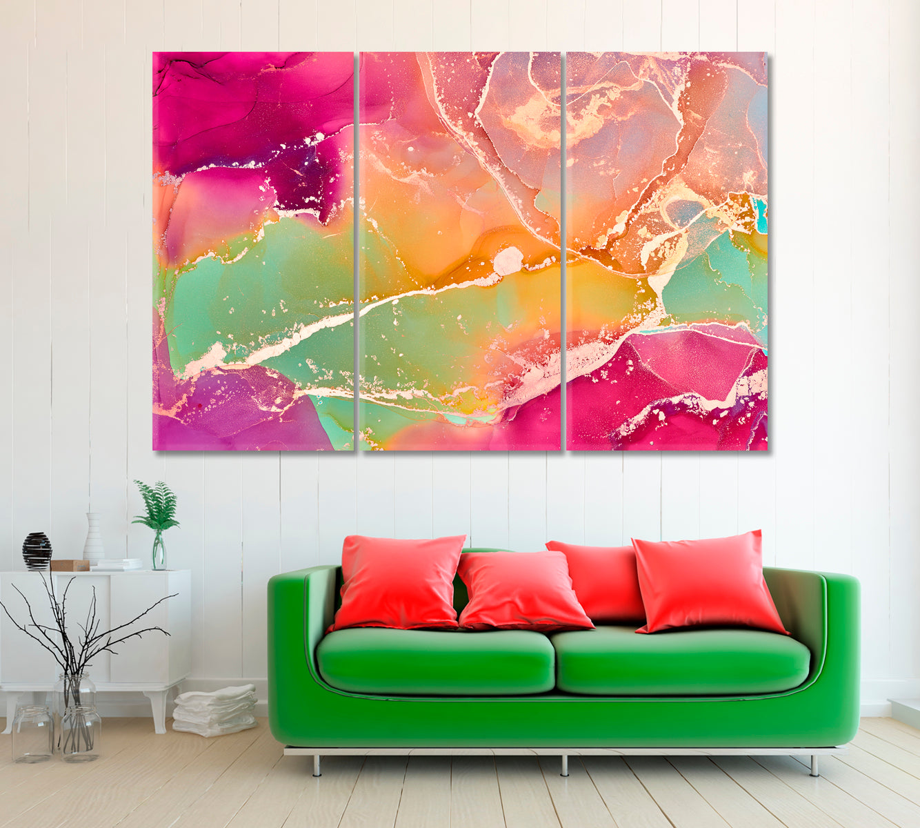 Abstract Liquid Colorful Marble with Veins Canvas Print ArtLexy 3 Panels 36"x24" inches 