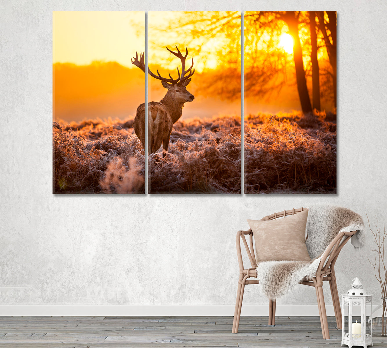 Red Deer in Richmond Park Canvas Print ArtLexy 3 Panels 36"x24" inches 