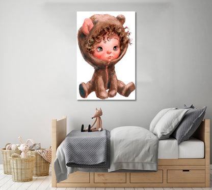 Cute Baby in Bear Costume Canvas Print ArtLexy 1 Panel 16"x24" inches 