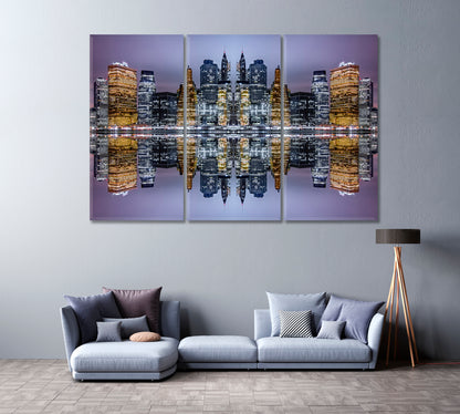 New York Reflection Canvas Print ArtLexy 3 Panels 36"x24" inches 