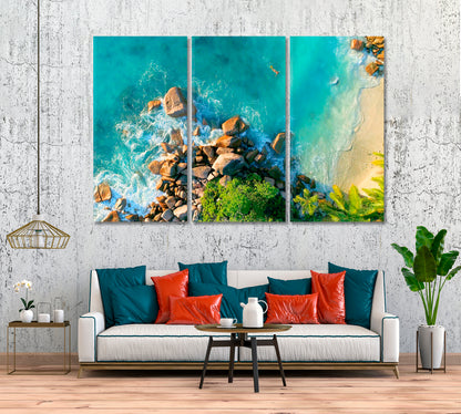 Tropical Beach Anse Lazio Seychelles Canvas Print ArtLexy 3 Panels 36"x24" inches 