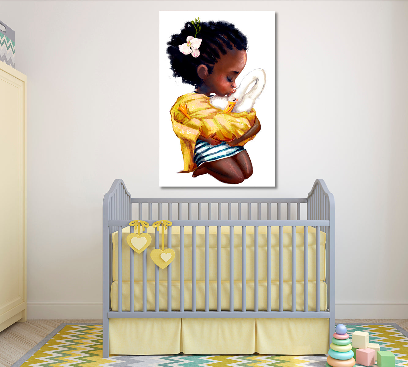 African Baby Girl with Goose Canvas Print ArtLexy 1 Panel 16"x24" inches 
