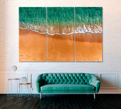 Sandy Seashore and Turquoise Sea Canvas Print ArtLexy 3 Panels 36"x24" inches 