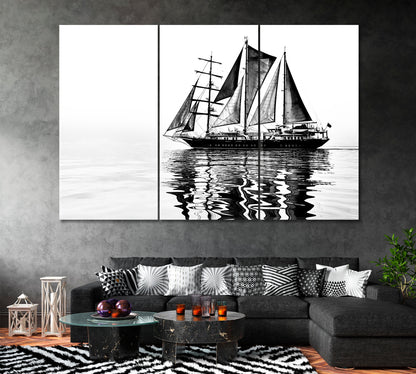 Sailboat in Black and White Canvas Print ArtLexy 3 Panels 36"x24" inches 
