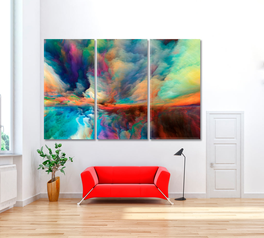 Multicolor Abstract Clouds Canvas Print ArtLexy 3 Panels 36"x24" inches 