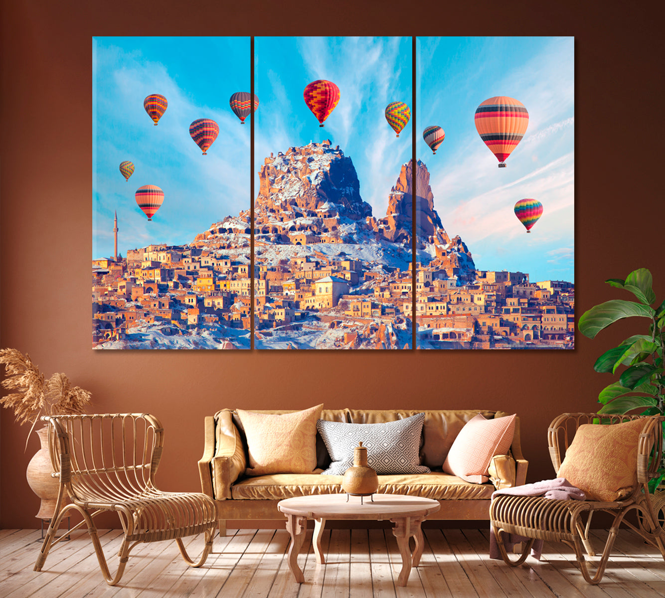 Hot Air Balloons over Cappadocia Turkey Canvas Print ArtLexy 3 Panels 36"x24" inches 