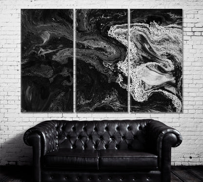 Black and White Abstract Marble Canvas Print ArtLexy 3 Panels 36"x24" inches 