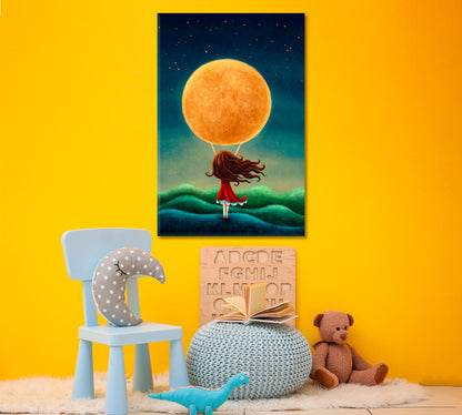 Little Girl Holds the Moon Canvas Print ArtLexy 1 Panel 16"x24" inches 