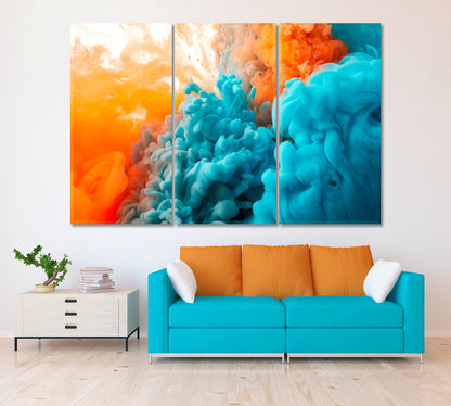 Blue and Orange Ink in Water Canvas Print ArtLexy 3 Panels 36"x24" inches 