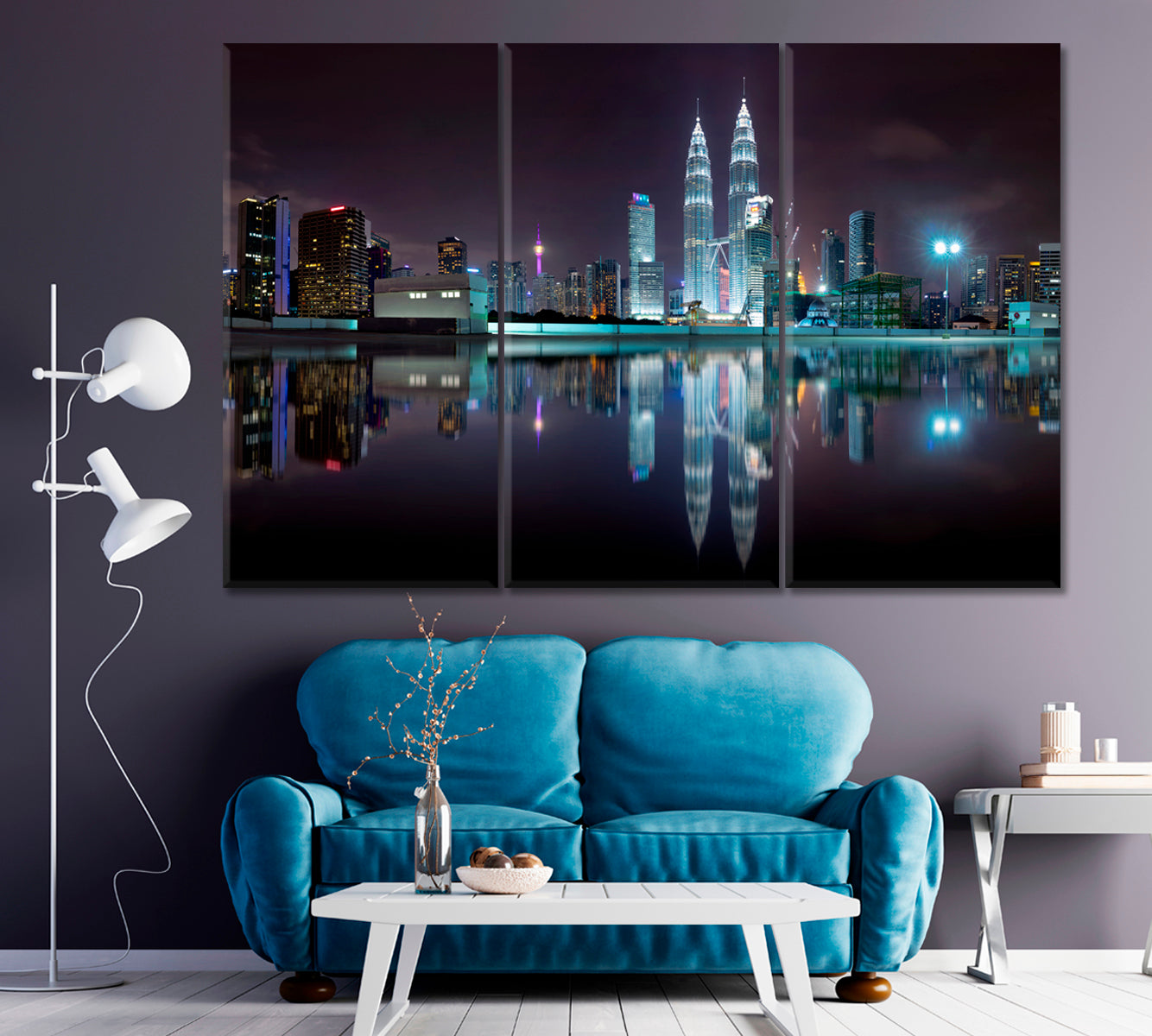 Kuala Lumpur City Skyline with Reflection in Water Canvas Print ArtLexy 3 Panels 36"x24" inches 