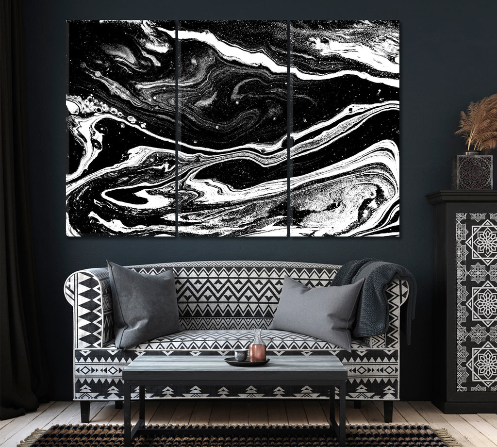 Abstract Black Marble Pattern Canvas Print ArtLexy 3 Panels 36"x24" inches 