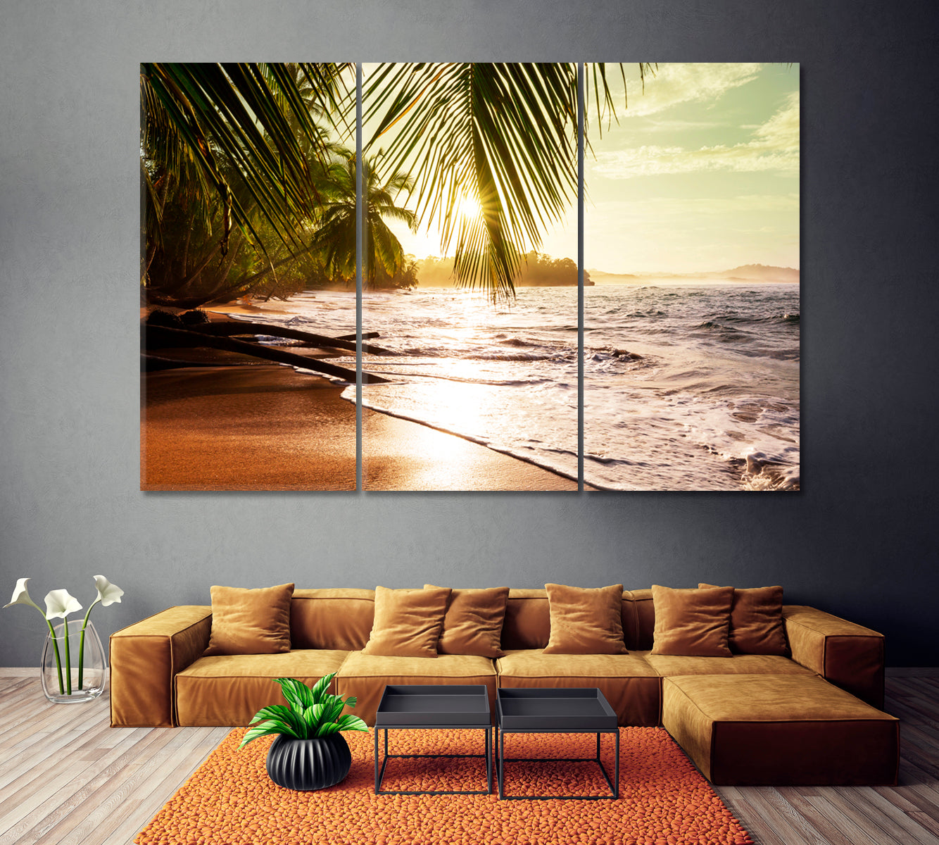 Tropical Coast Costa Rica Canvas Print ArtLexy 3 Panels 36"x24" inches 