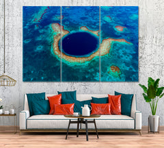 Great Blue Hole in Belize Canvas Print ArtLexy 3 Panels 36"x24" inches 