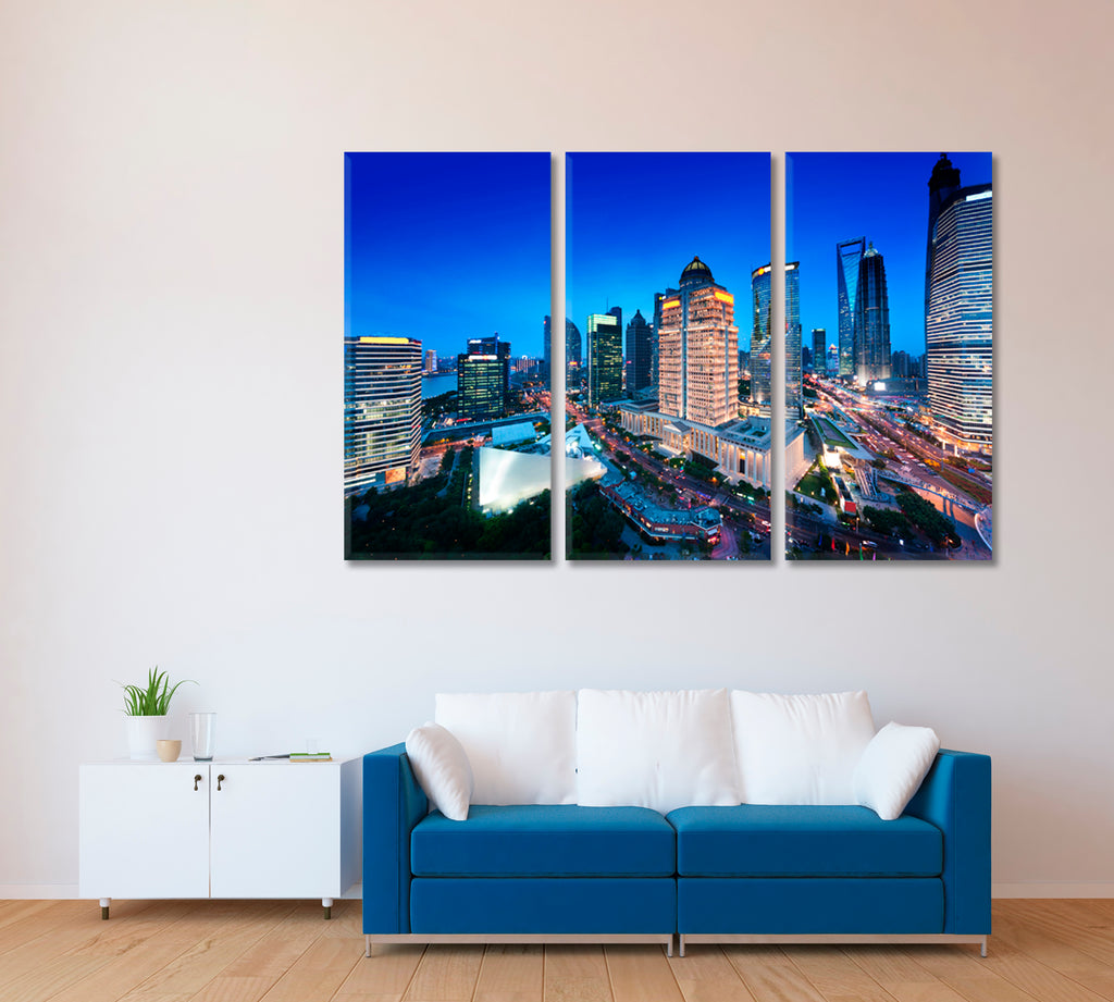 Shanghai City Skyline Canvas Print ArtLexy 3 Panels 36"x24" inches 