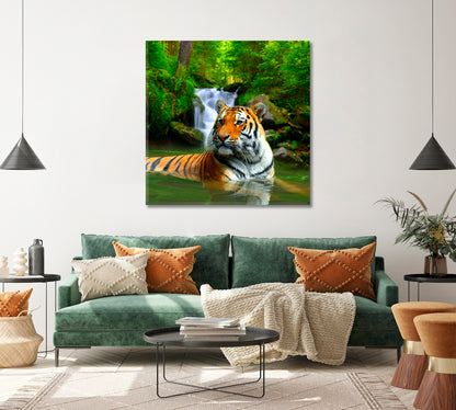Siberian Tiger in River Canvas Print ArtLexy 1 Panel 12"x12" inches 