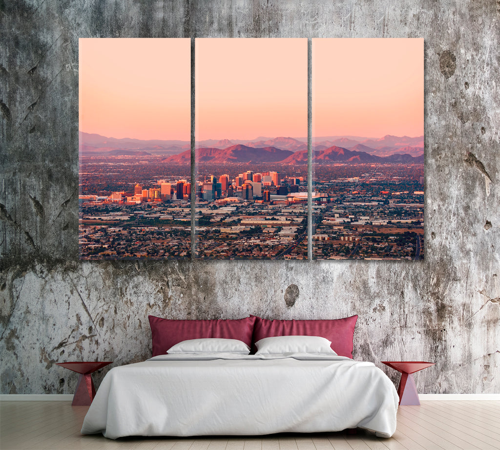Phoenix Skyline at Sunset Canvas Print ArtLexy 3 Panels 36"x24" inches 
