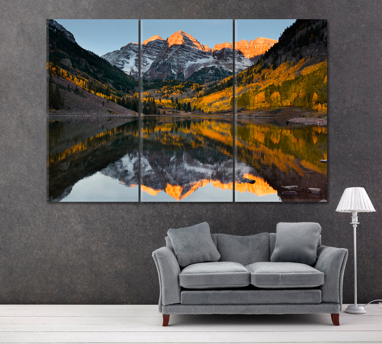 Beautiful Maroon Bells Peak and Maroon Lake in Autumn Aspen Colorado Canvas Print ArtLexy 3 Panels 36"x24" inches 