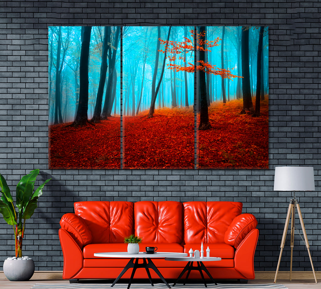 Autumn Forest Canvas Print ArtLexy 3 Panels 36"x24" inches 