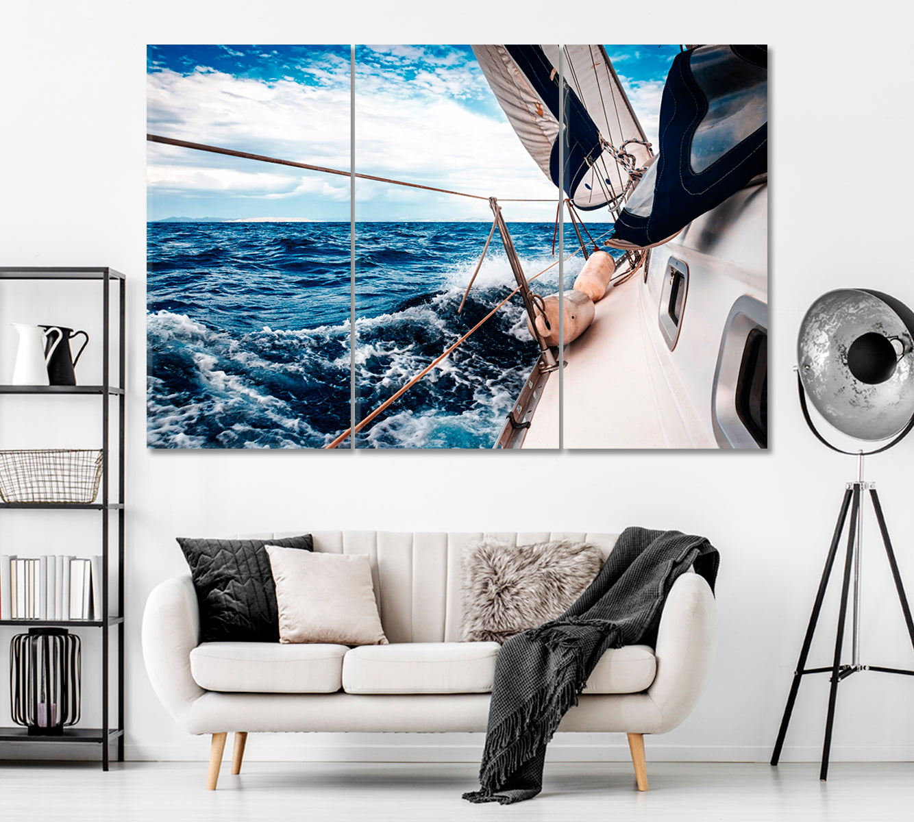 Sailing Yacht at Sea Canvas Print ArtLexy 3 Panels 36"x24" inches 