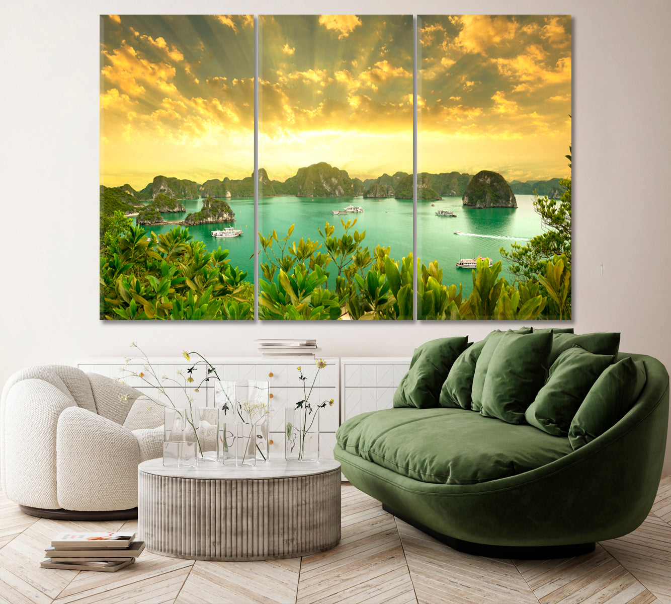 Exotic Landscape Halong Bay Vietnam Canvas Print ArtLexy 3 Panels 36"x24" inches 