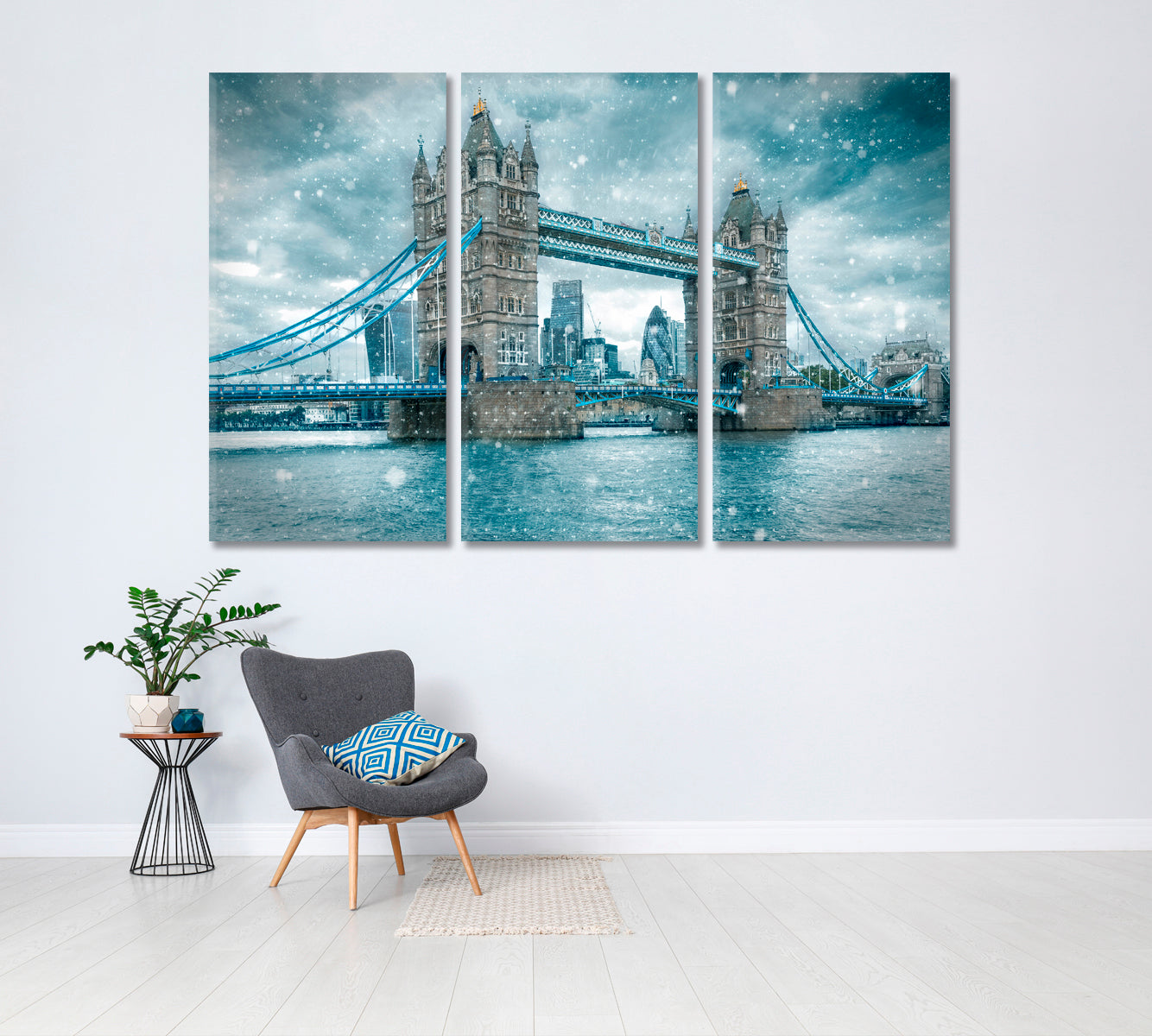 London Tower Bridge in Winter Canvas Print ArtLexy 3 Panels 36"x24" inches 