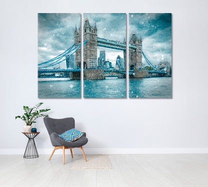 London Tower Bridge in Winter Canvas Print ArtLexy 3 Panels 36"x24" inches 