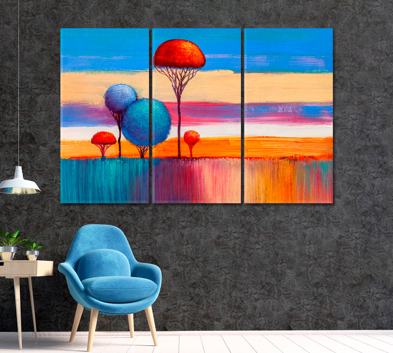 Colorful Landscape with Trees Canvas Print ArtLexy 3 Panels 36"x24" inches 