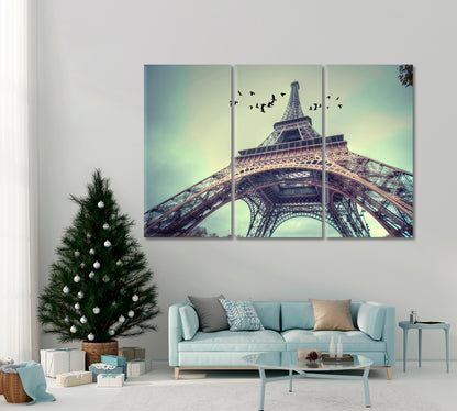Vintage Eiffel Tower Paris France Canvas Print ArtLexy 3 Panels 36"x24" inches 