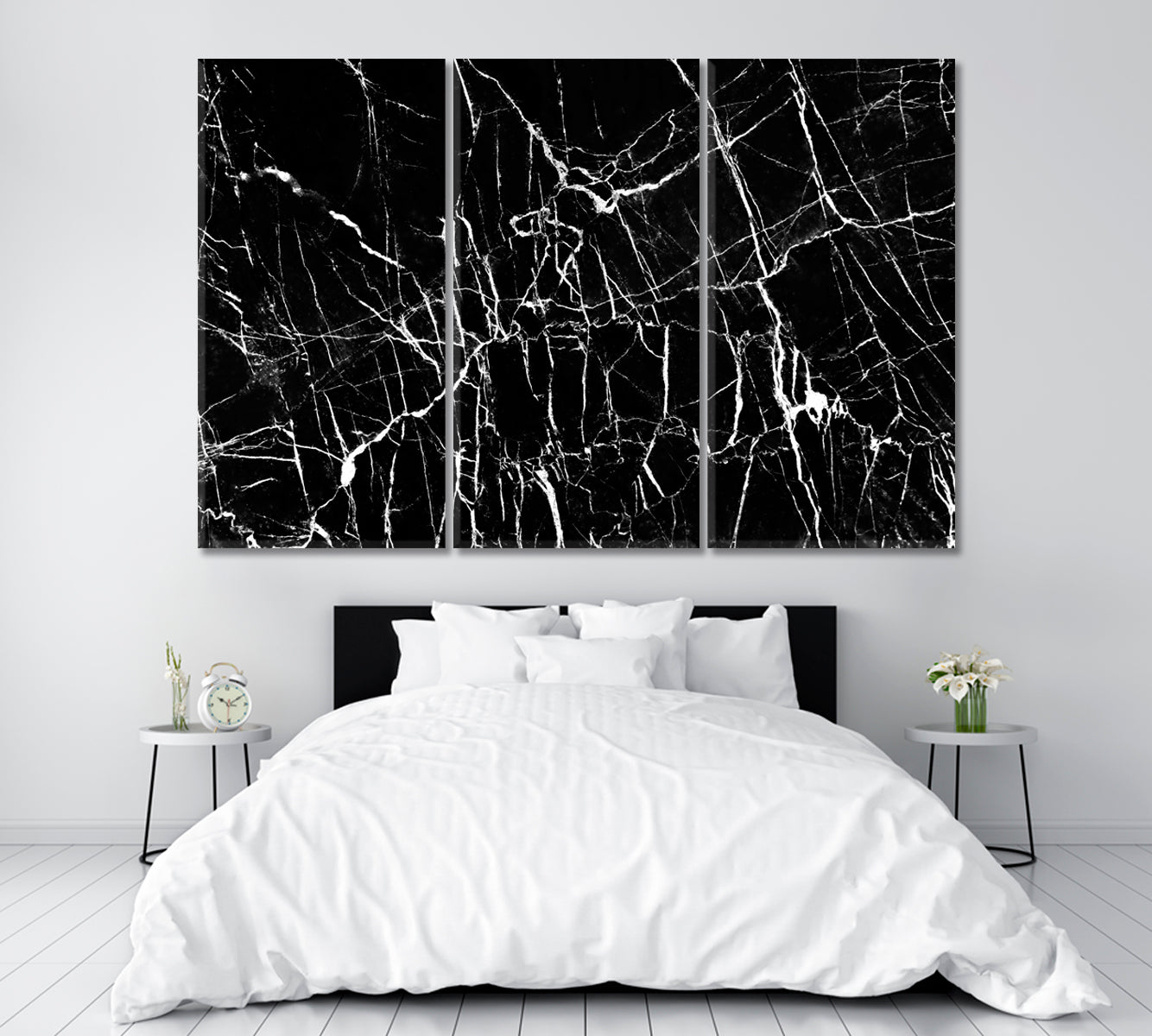 Black Marble Stone with Veins Canvas Print ArtLexy 3 Panels 36"x24" inches 