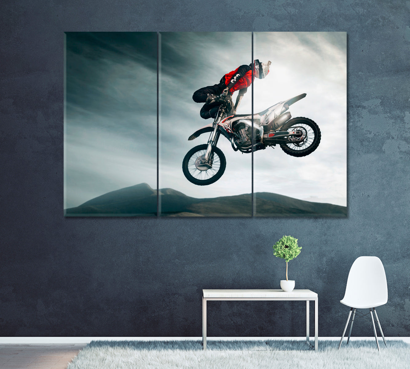 Extreme Motorcycle Freestyle Canvas Print ArtLexy 3 Panels 36"x24" inches 