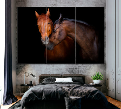 Portrait of Two Horses Canvas Print ArtLexy 3 Panels 36"x24" inches 