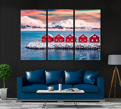 Traditional Norwegian Red Wooden Houses Lofoten Islands Canvas Print ArtLexy   