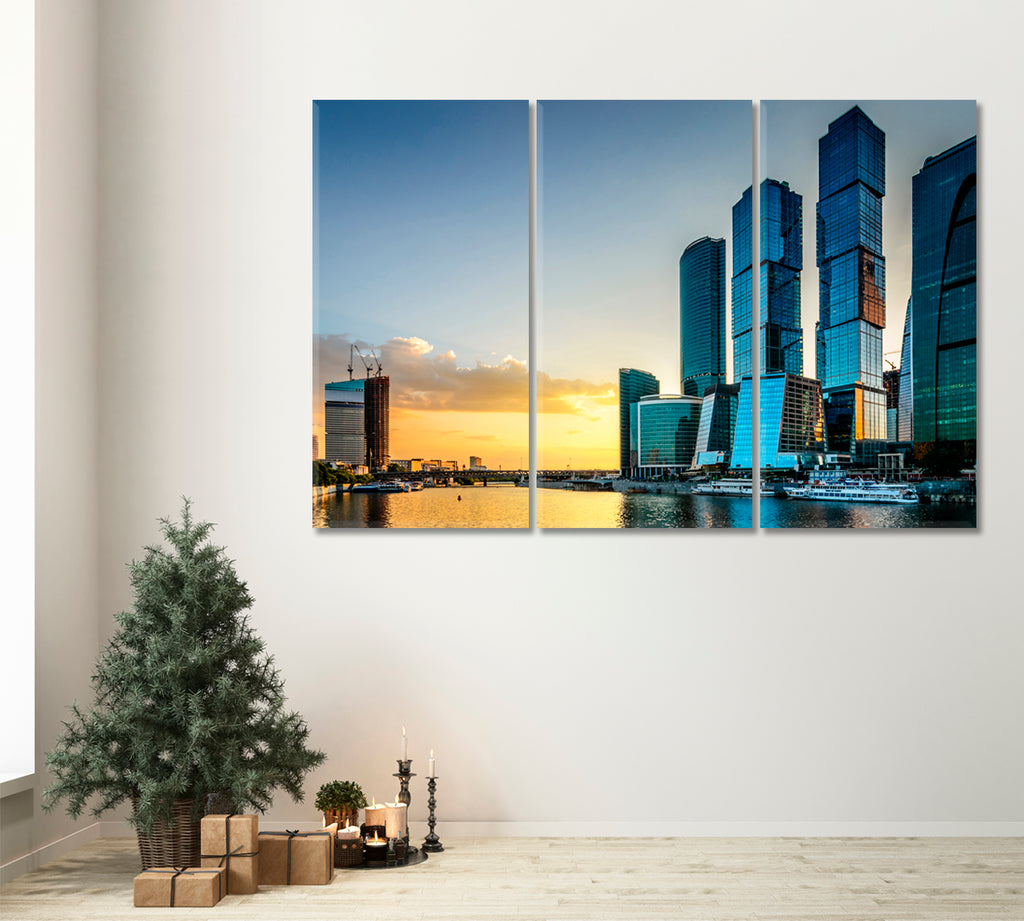 Moscow City Skyscrapers Canvas Print ArtLexy 3 Panels 36"x24" inches 