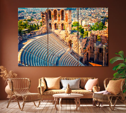 Odeon of Herodes Atticus in Acropolis Greece Canvas Print ArtLexy 3 Panels 36"x24" inches 