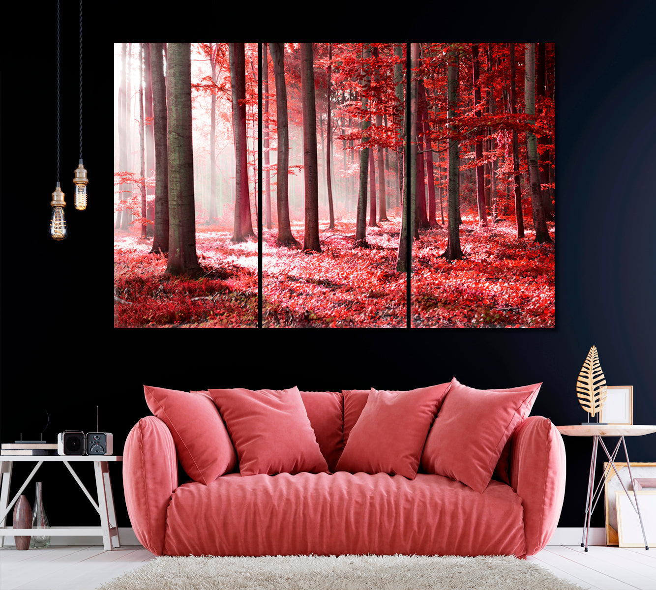 Red Forest Canvas Print ArtLexy 3 Panels 36"x24" inches 