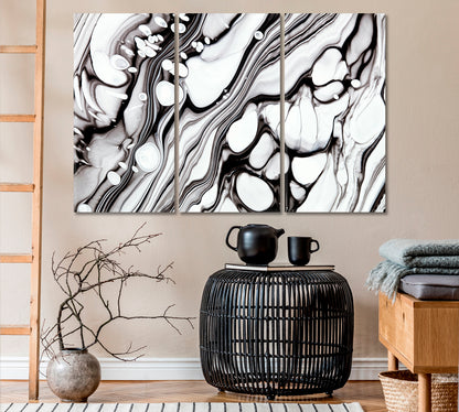 Black and White Marble Waves Canvas Print ArtLexy 3 Panels 36"x24" inches 