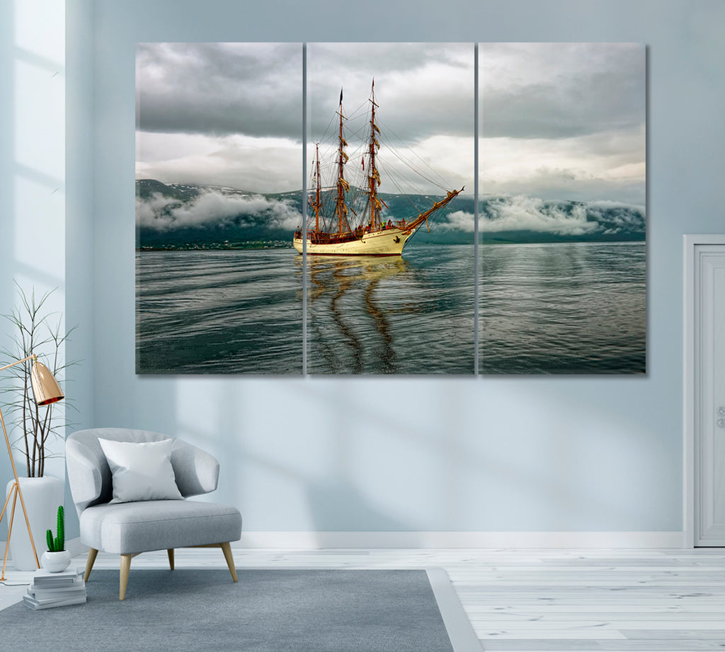 Sailing Ship in Norway Canvas Print ArtLexy 3 Panels 36"x24" inches 