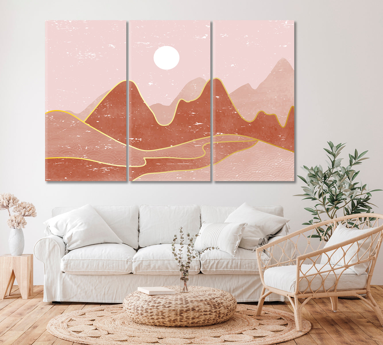Creative Geometric Mountain Landscape Canvas Print ArtLexy 3 Panels 36"x24" inches 