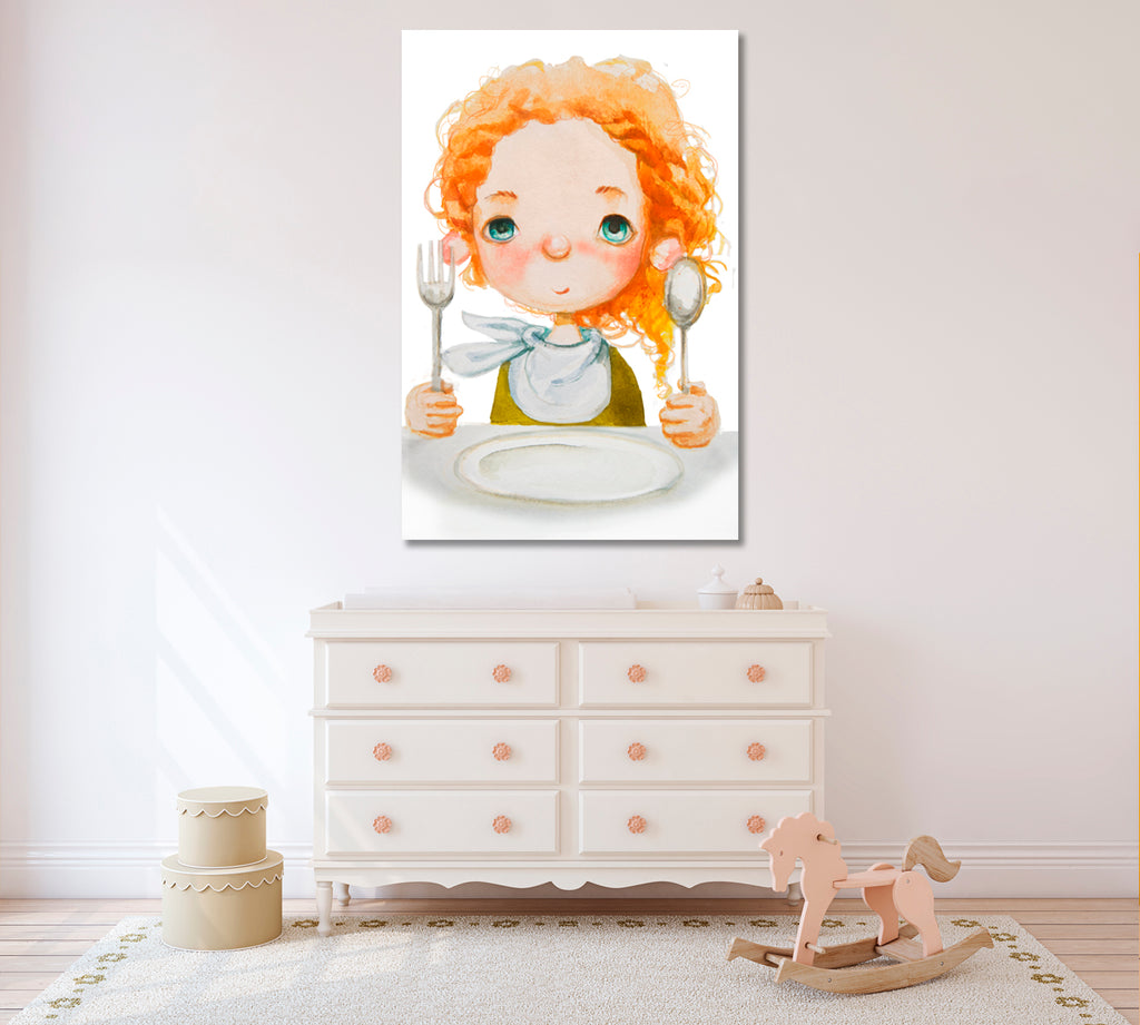 Cute Girl Waiting for Breakfast Canvas Print ArtLexy   