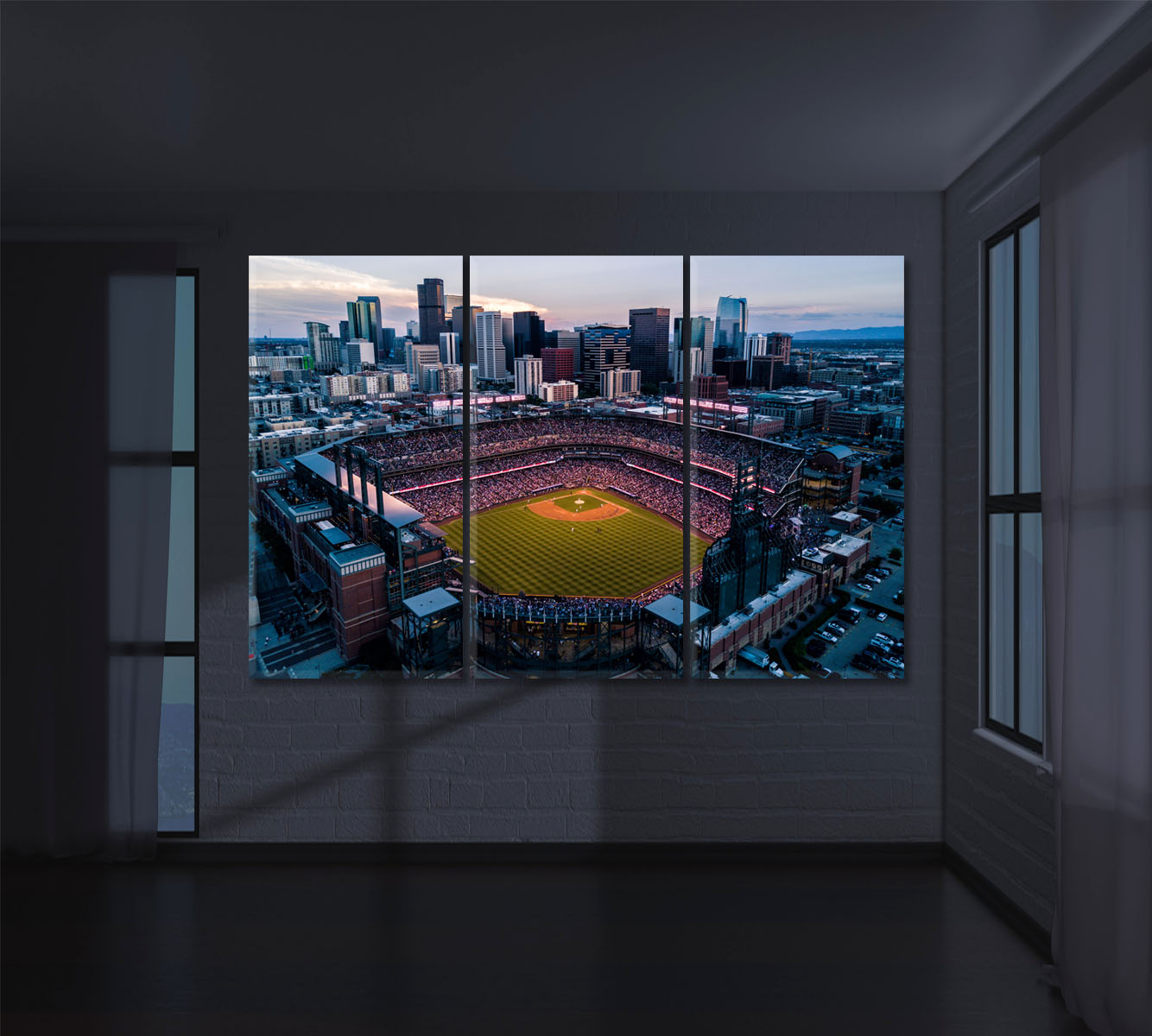 Coors Field and Denver Skyline Canvas Print ArtLexy 3 Panels 36"x24" inches 