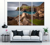 Gasadalur Village and Mulafossur Waterfall Faroe Islands Canvas Print ArtLexy 3 Panels 36"x24" inches 