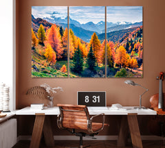 Dolomites in Autumn Italy Canvas Print ArtLexy 3 Panels 36"x24" inches 