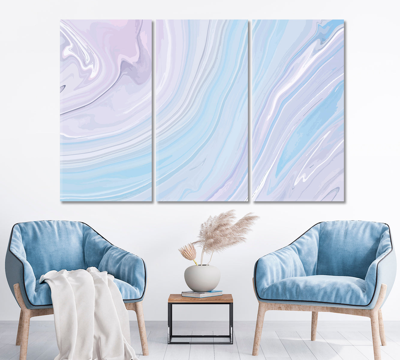 Pastel Blue and Pink Waves and Swirls Canvas Print ArtLexy 3 Panels 36"x24" inches 
