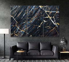 Dark Gray Marble with Gold Veins Canvas Print ArtLexy 3 Panels 36"x24" inches 